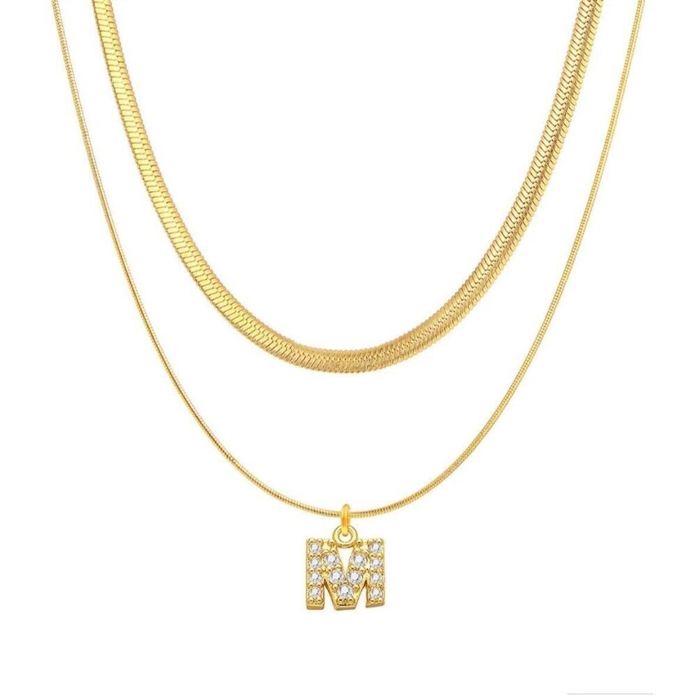 Double Layer Pendant Letter Necklace M in Gold Plated Stainless Steel